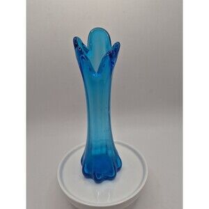 Vintage MCM Blue Swung Glass Vase 5 Finger Stretch Bud Vase Mid Century 8"